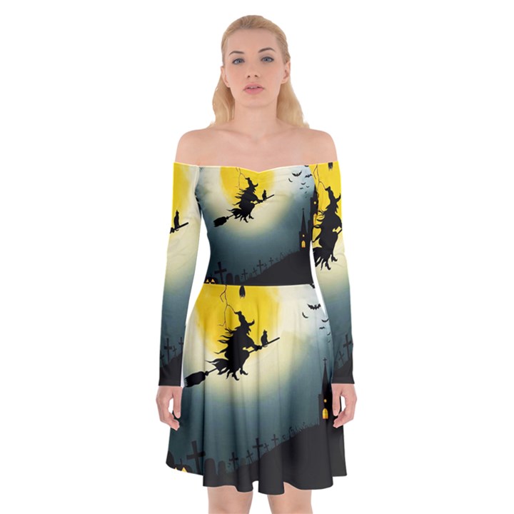 Halloween landscape Off Shoulder Skater Dress