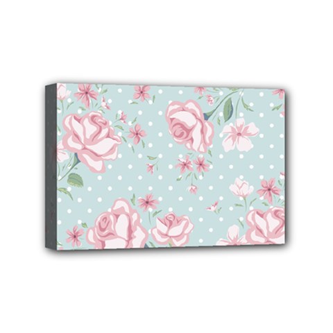 Shabby Chic,pink,roses,polka Dots Mini Canvas 6  X 4  by NouveauDesign