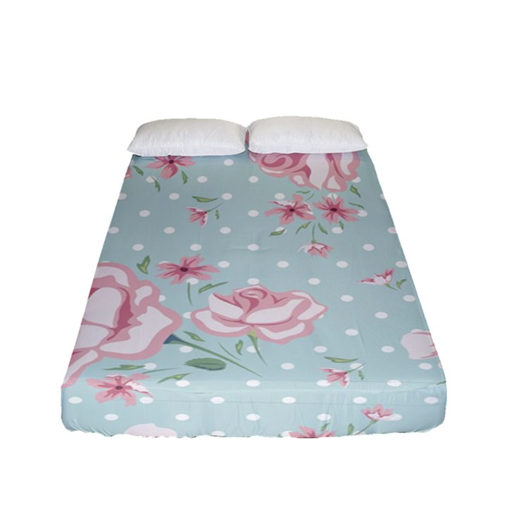 Shabby chic,pink,roses,polka dots Fitted Sheet (Full/ Double Size)