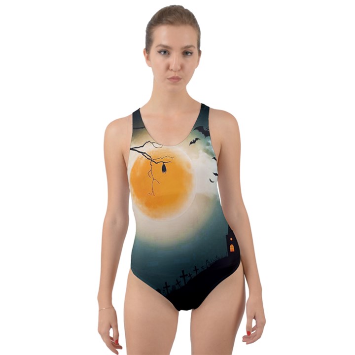 Halloween landscape Cut-Out Back One Piece Swimsuit