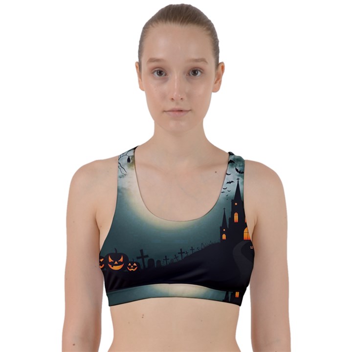 Halloween landscape Back Weave Sports Bra