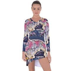 Modern Abstract Painting Asymmetric Cut-out Shift Dress