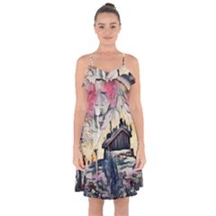 Modern Abstract Painting Ruffle Detail Chiffon Dress by NouveauDesign