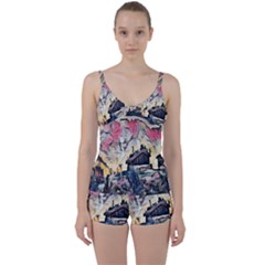 Modern Abstract Painting Tie Front Two Piece Tankini