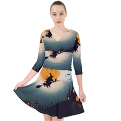 Halloween Landscape Quarter Sleeve Front Wrap Dress	