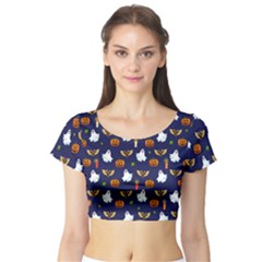 Halloween Pattern Short Sleeve Crop Top by Valentinaart