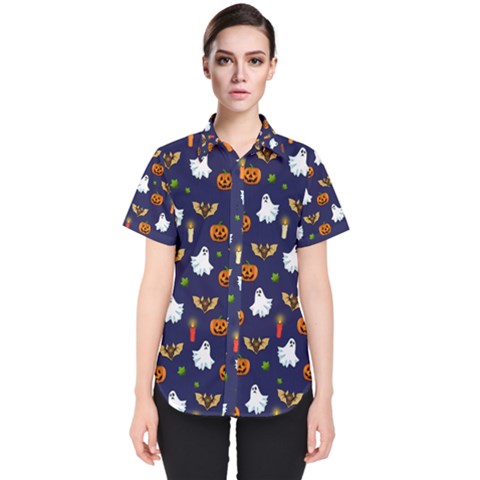 Halloween Pattern Women s Short Sleeve Shirt by Valentinaart