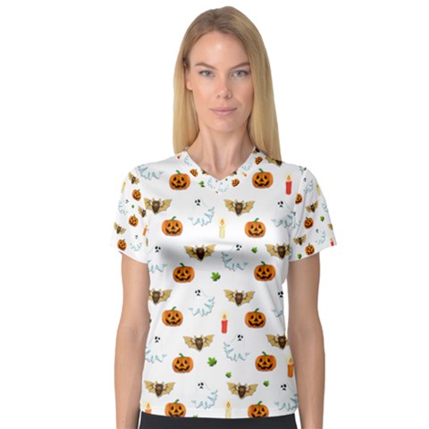 Halloween Pattern V-neck Sport Mesh Tee by Valentinaart