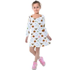 Halloween Pattern Kids  Long Sleeve Velvet Dress by Valentinaart