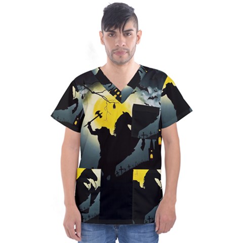 Headless Horseman Men s V-neck Scrub Top by Valentinaart