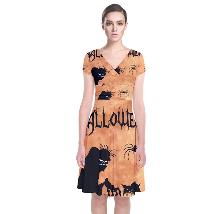 Halloween Short Sleeve Front Wrap Dress