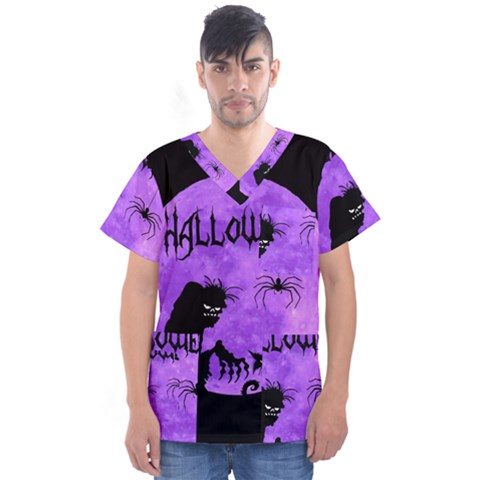 Halloween Men s V-neck Scrub Top by Valentinaart