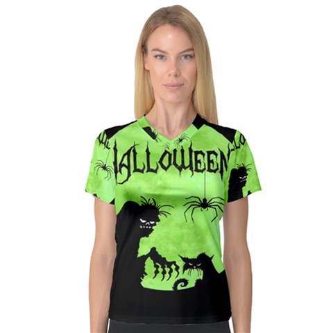 Halloween V-neck Sport Mesh Tee by Valentinaart