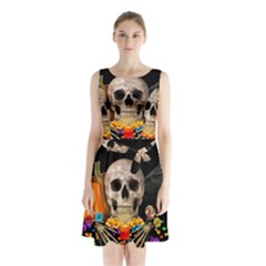 Halloween Candy Keeper Sleeveless Waist Tie Chiffon Dress by Valentinaart