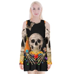 Halloween Candy Keeper Velvet Long Sleeve Shoulder Cutout Dress by Valentinaart