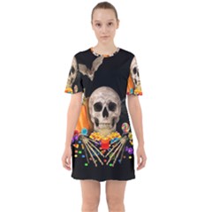 Halloween Candy Keeper Sixties Short Sleeve Mini Dress by Valentinaart