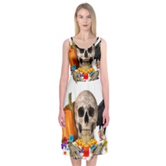 Halloween Candy Keeper Midi Sleeveless Dress by Valentinaart