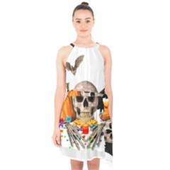 Halloween Candy Keeper Halter Collar Waist Tie Chiffon Dress by Valentinaart