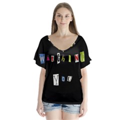 I Am Watching You V-neck Flutter Sleeve Top by Valentinaart