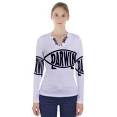 Darwin Fish V-neck Long Sleeve Top by Valentinaart