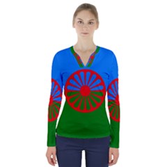 Gypsy Flag V-neck Long Sleeve Top by Valentinaart