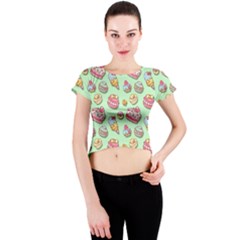 Sweet Pattern Crew Neck Crop Top by Valentinaart