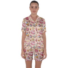 Sweet Pattern Satin Short Sleeve Pyjamas Set by Valentinaart