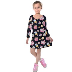 Sweet Pattern Kids  Long Sleeve Velvet Dress by Valentinaart