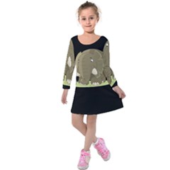 Cute Elephant Kids  Long Sleeve Velvet Dress by Valentinaart