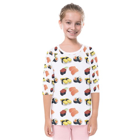 Sushi Pattern Kids  Quarter Sleeve Raglan Tee by Valentinaart