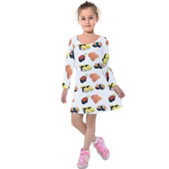 Sushi Pattern Kids  Long Sleeve Velvet Dress by Valentinaart