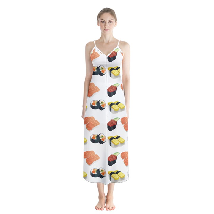 Sushi pattern Button Up Chiffon Maxi Dress