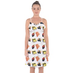 Sushi Pattern Ruffle Detail Chiffon Dress