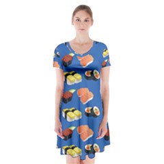 Sushi Pattern Short Sleeve V-neck Flare Dress by Valentinaart