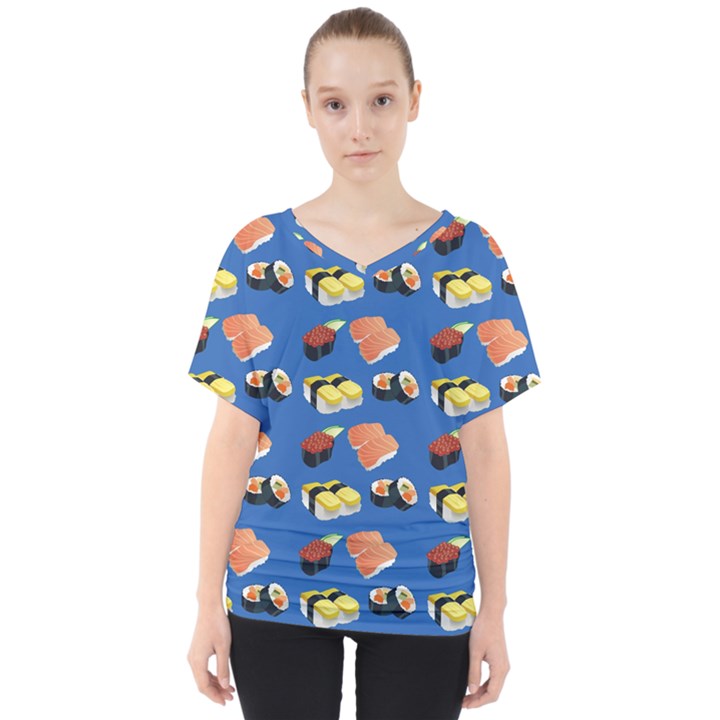 Sushi pattern V-Neck Dolman Drape Top