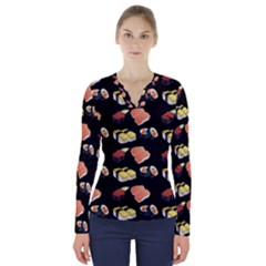 Sushi Pattern V-neck Long Sleeve Top by Valentinaart