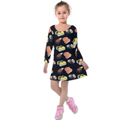 Sushi Pattern Kids  Long Sleeve Velvet Dress by Valentinaart