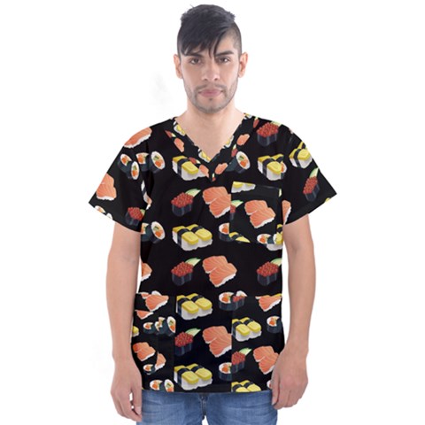 Sushi Pattern Men s V-neck Scrub Top by Valentinaart