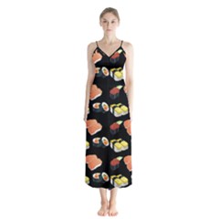 Sushi Pattern Button Up Chiffon Maxi Dress by Valentinaart