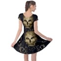 Golden Skull With Crow And Floral Elements Cap Sleeve Dress View2