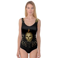 Golden Skull With Crow And Floral Elements Princess Tank Leotard  by FantasyWorld7