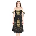 Golden Skull With Crow And Floral Elements Shoulder Tie Bardot Midi Dress View1