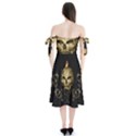 Golden Skull With Crow And Floral Elements Shoulder Tie Bardot Midi Dress View2