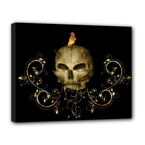 Golden Skull With Crow And Floral Elements Canvas 14  X 11  by FantasyWorld7