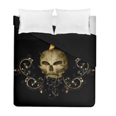 Golden Skull With Crow And Floral Elements Duvet Cover Double Side (full/ Double Size) by FantasyWorld7