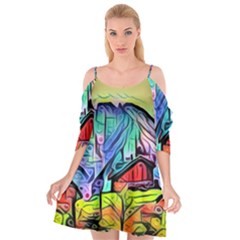 Magic cube abstract art Cutout Spaghetti Strap Chiffon Dress