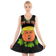 Trump Or Treat  V-neck Sleeveless Skater Dress by Valentinaart