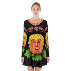 Trump Or Treat  Long Sleeve Velvet V-neck Dress by Valentinaart