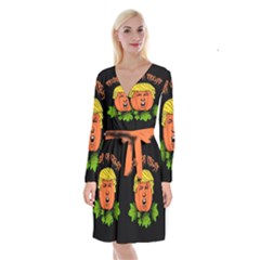 Trump Or Treat  Long Sleeve Velvet Front Wrap Dress by Valentinaart