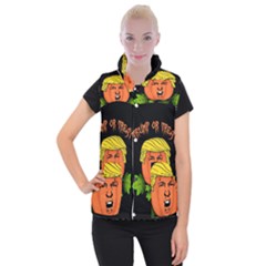 Trump Or Treat  Women s Button Up Puffer Vest by Valentinaart